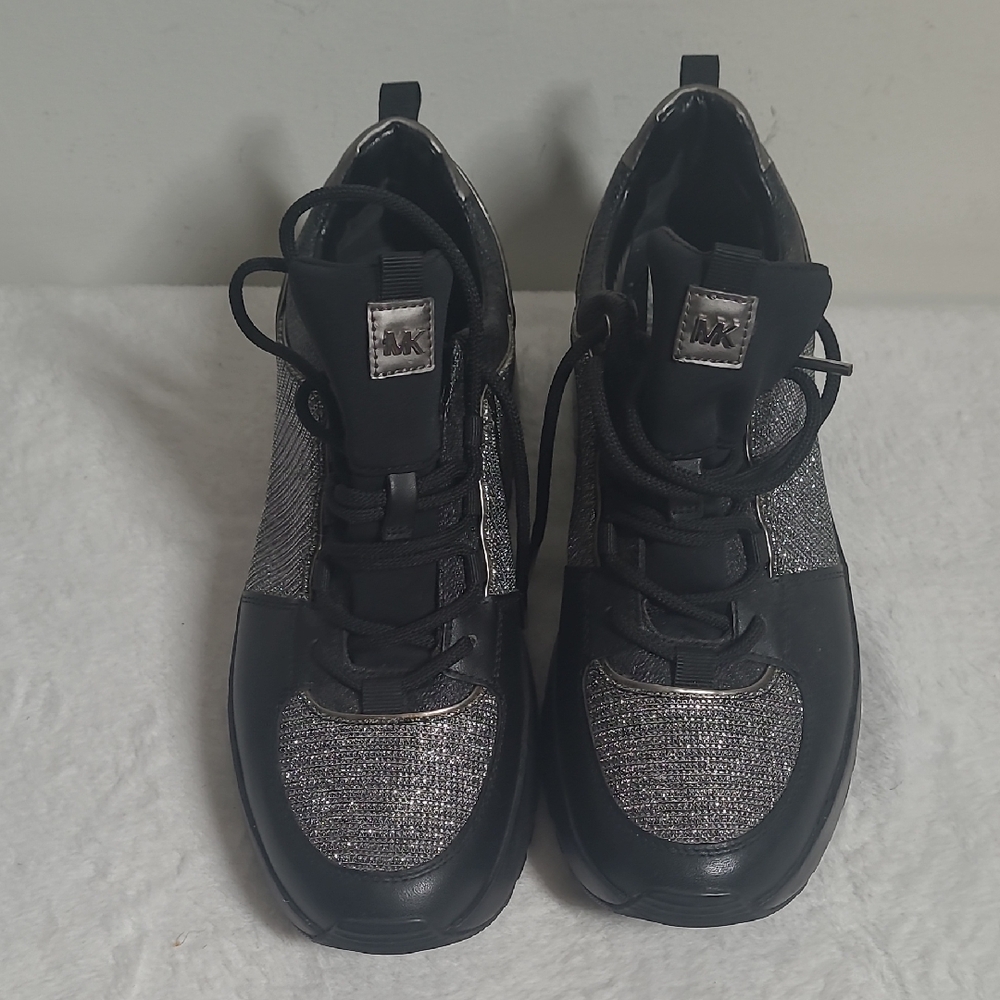 Michael Kors Black and Silver Sneakers with Metallic Accents